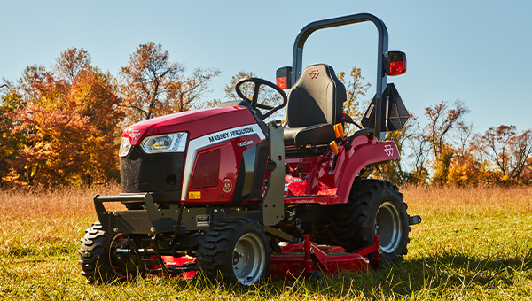 Massey Ferguson 1GC Series sub-compact tractor with a mid-mount mower deck, ideal for precision grass cutting and lawn care.