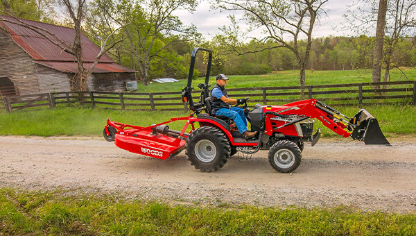  Massey Ferguson 1M Series compact tractor with an open platform design, offering easy access for operators and enhanced maneuverability in tight spaces.